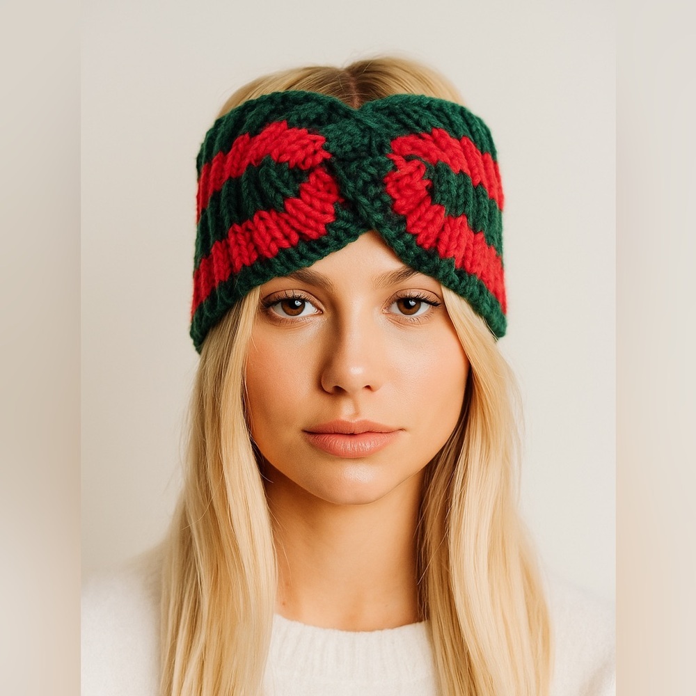 Stylish Red and Green Knit Headband